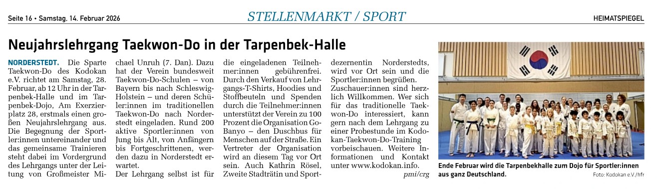 Taekwon-Do: Vorbericht zum Neujahrslehrgang Heimatspiegel